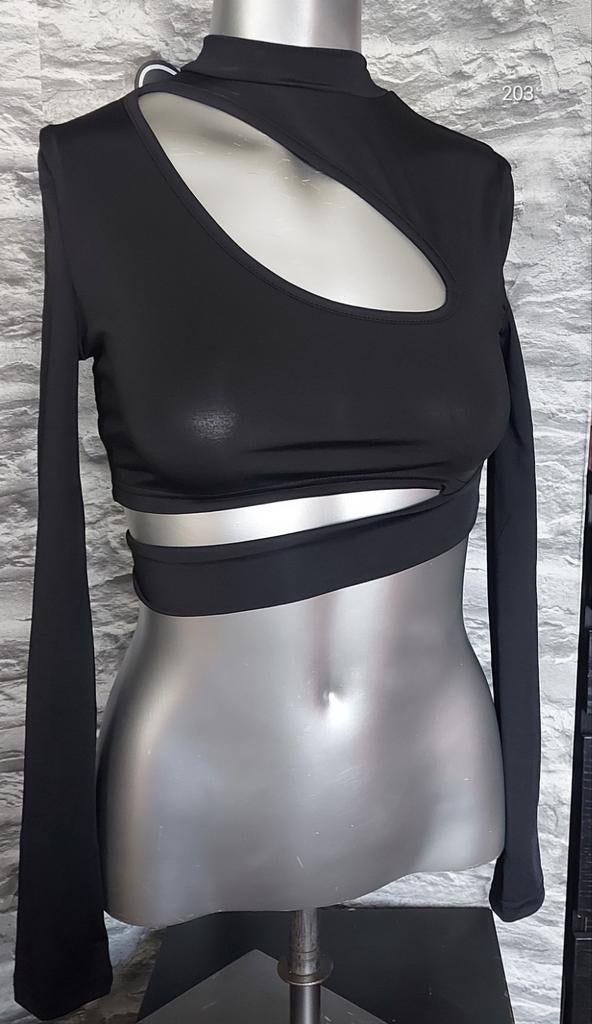 Sexy zwarte crop top S, Zwart, Ophalen of Verzenden, Zo goed als nieuw, Lange mouw