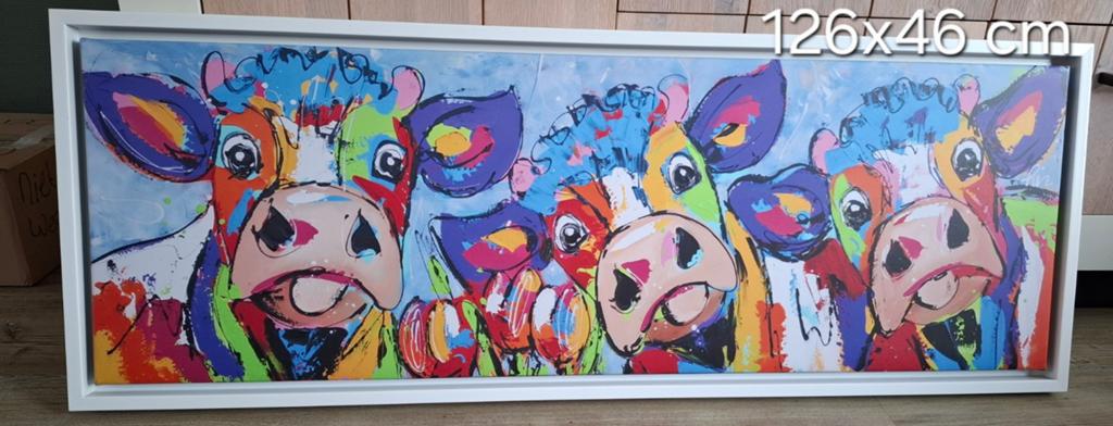 Vrolijke schilderij, koeien, Huis en Inrichting, Woonaccessoires | Schilderijen, Tekeningen en Foto's, Ophalen, 125 cm of meer