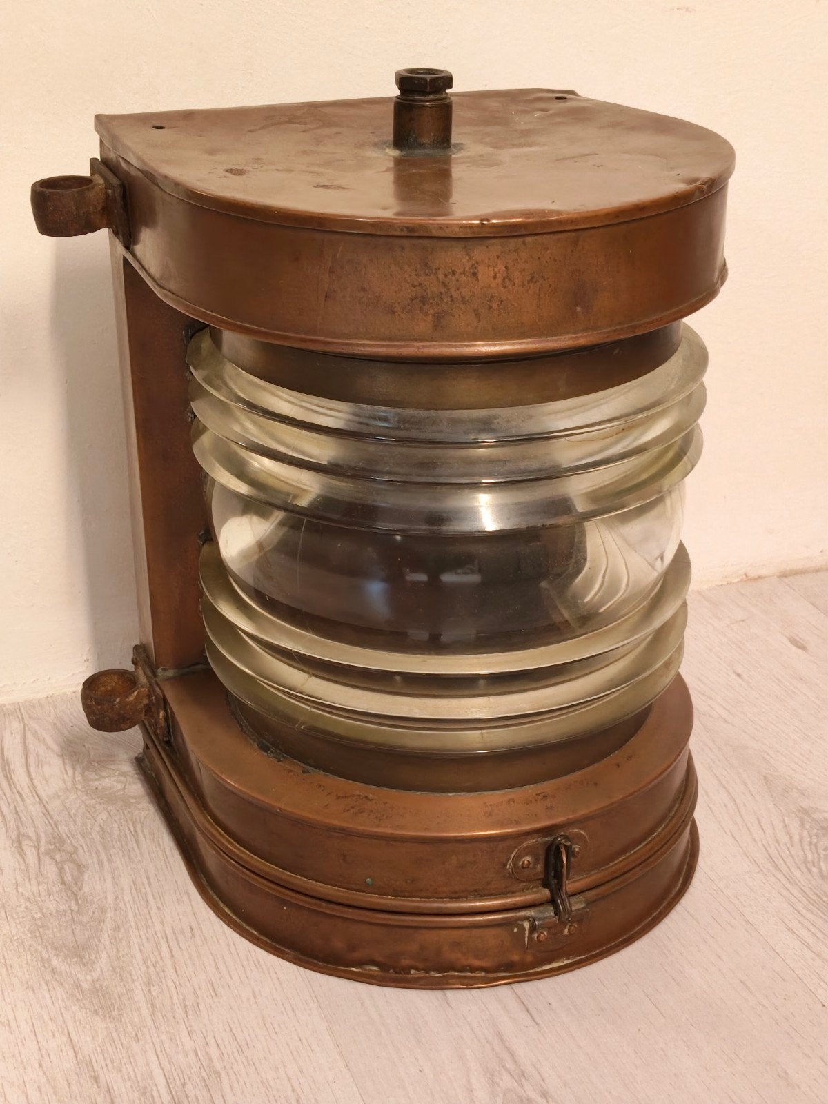 Koperen toplicht scheepslamp, Ophalen, Gebruikt, Motorboot of Zeilboot, Gebruiksvoorwerp