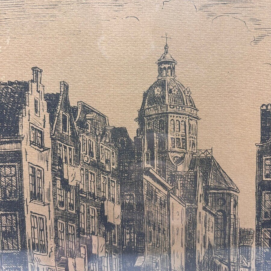 Hendrikus Elias Roodenburg (1895-1987) - Zutphen, Ophalen of Verzenden, Stadsgezicht, Ets, Ingelijst
