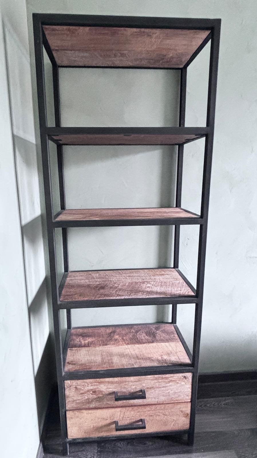 Industriële boekenkast met lades - 160x41x50 cm, Ophalen, Gebruikt, Met lade(s), 150 tot 200 cm