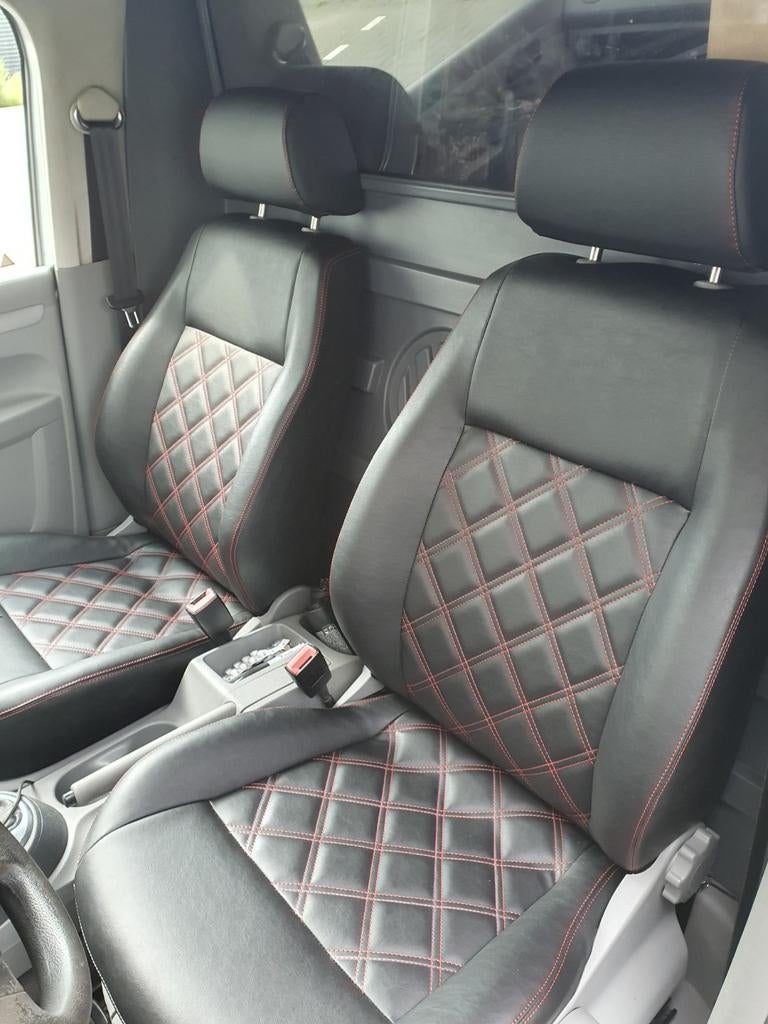 Caddy stoelen voor de VW zwart leder rode ruiten.NIEUW., Auto-onderdelen, Interieur en Bekleding, Ophalen, Nieuw, Volkswagen