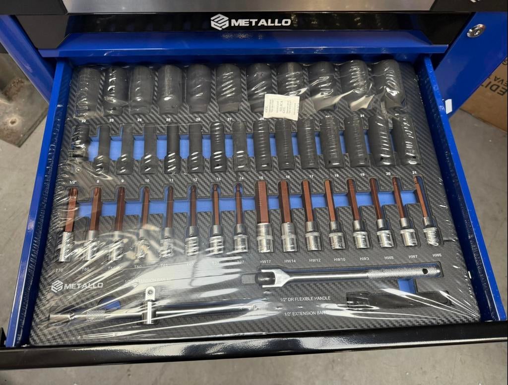 8lades gevuld gereedschapswagen momentsleutel krachtdoppen, Metallo, Metallo l@hotmail.com, Nieuw, Metallo