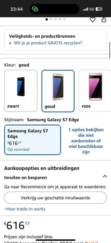 Samsung Galaxy S7 Edge - Goud, Gebruikt, Overige modellen, Ophalen of Verzenden, Zonder simlock