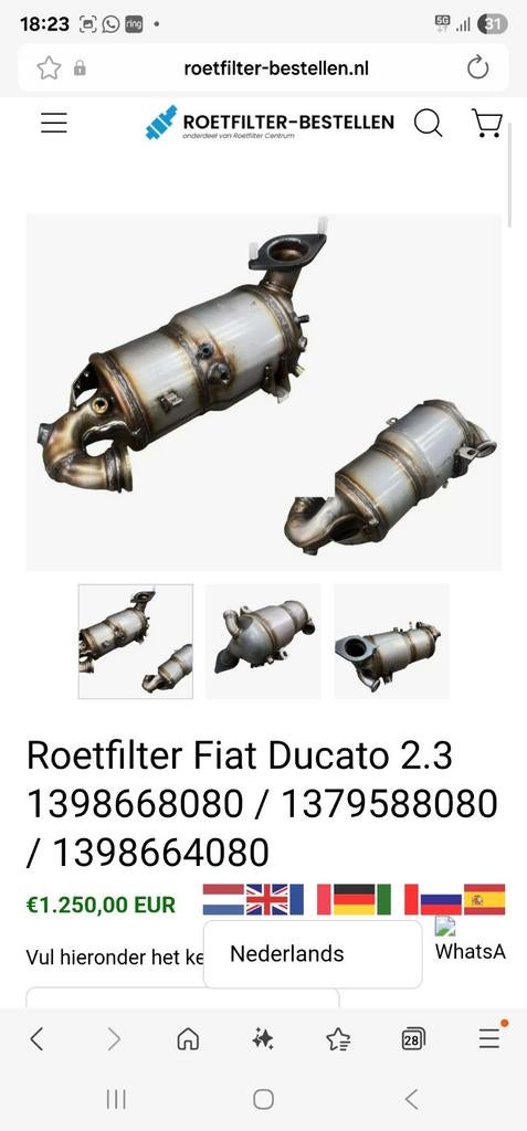 Roetfilter fiat ducato, Auto-onderdelen, Ophalen of Verzenden, Gebruikt, Fiat