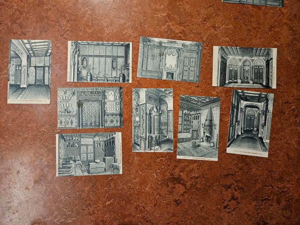 24 oude prentbriefkaarten, Frans, interieurs, Louvre?, Ophalen of Verzenden