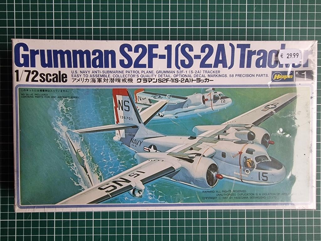 Grumman S2F-1 (S-2A) Tracker 1/72 Hasegawa K-1, Overige merken, 1:72 tot 1:144, Nieuw, Ophalen of Verzenden