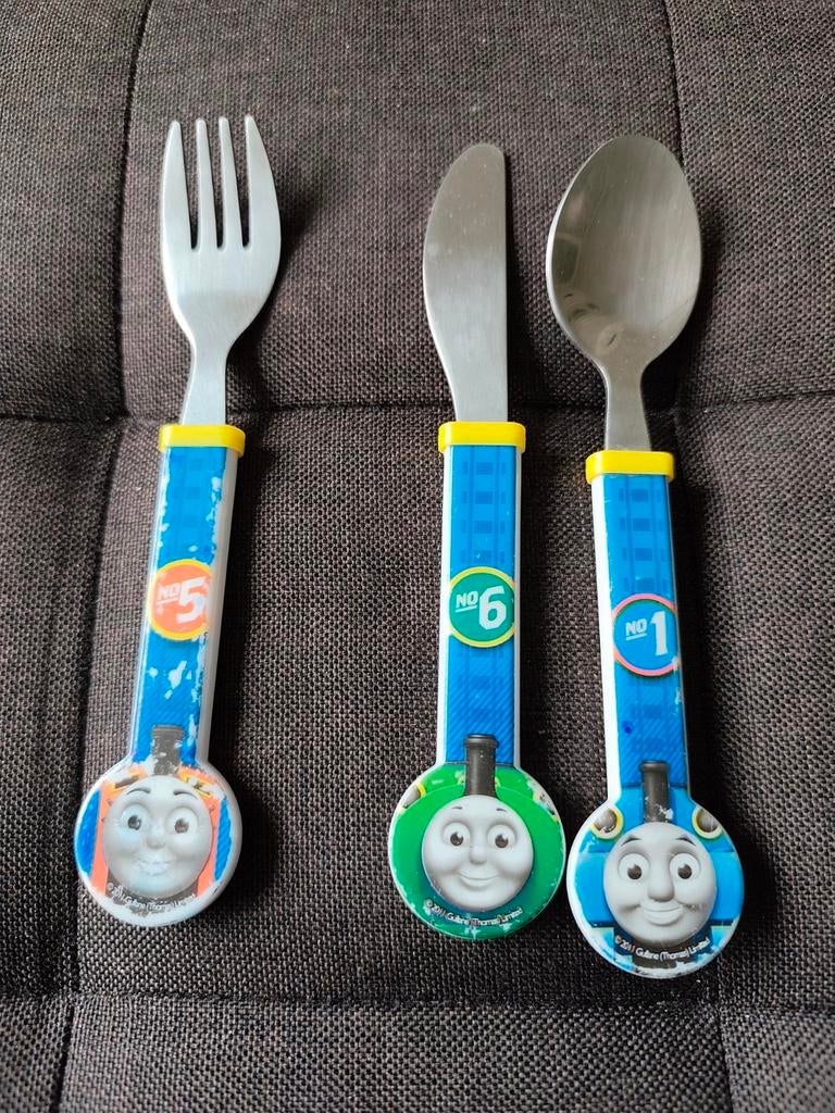 Thomas de Trein 3 delig kinderbestek set, Huis en Inrichting, Keuken | Bestek, Ophalen of Verzenden, Gebruikt, Rvs of Chroom, Bestekset