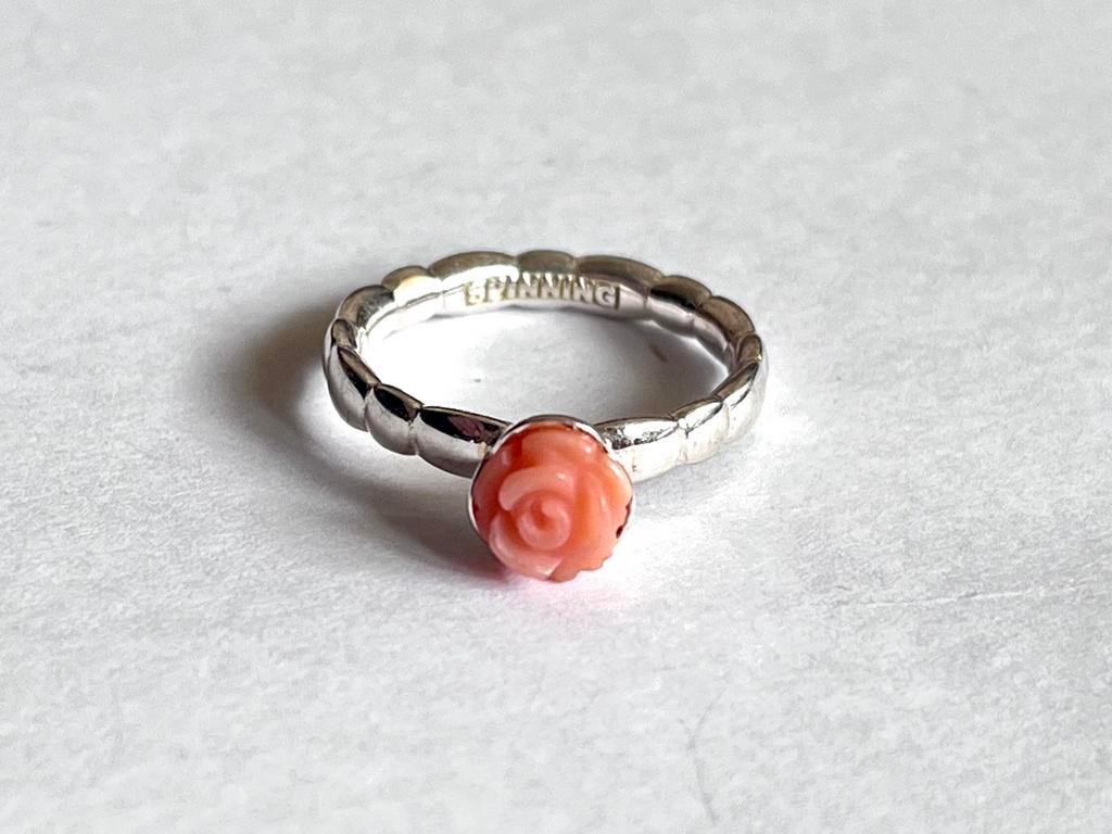 Ring zilver bloedkoraal Spinner, Verzenden, Zo goed als nieuw, Roze, Met edelsteen