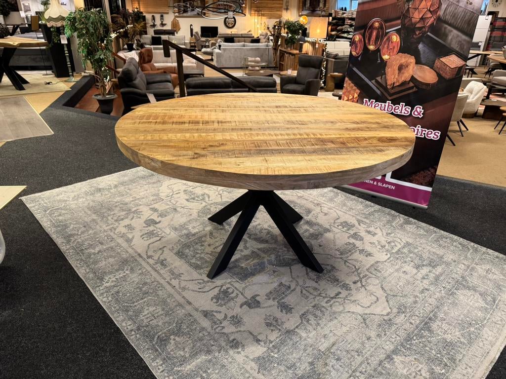 Eettafel rond 150cm Mangohout direct leverbaar E-7049, Overige houtsoorten, Rond, Nieuw, Ophalen of Verzenden