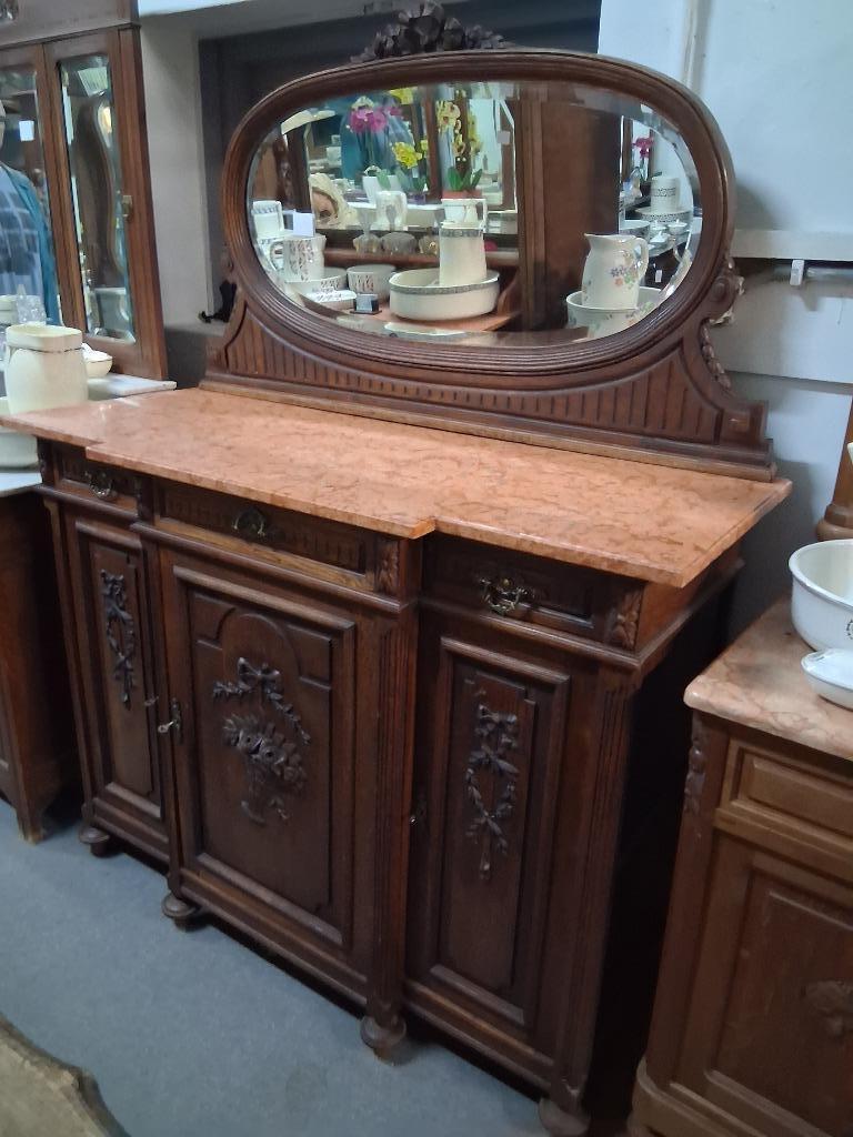 antiek buffet dressoir commode rood marmer 395,00, Ophalen, Overige materialen, Antieke mahonie wit marmer, 100 tot 150 cm
