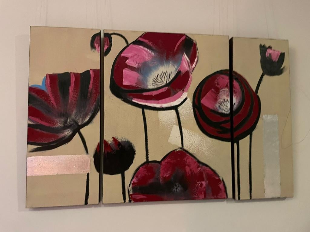Groot Canvas schilderij in 3 delen / 3 luik, 125 cm of meer, Ophalen of Verzenden, Zo goed als nieuw, Schilderij
