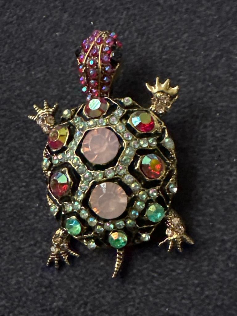 Vintage Schildpad Broche met Strass, Sieraden, Tassen en Uiterlijk, Broches, Overige materialen, 4 tot 7 cm, Gebruikt, Overige kleuren