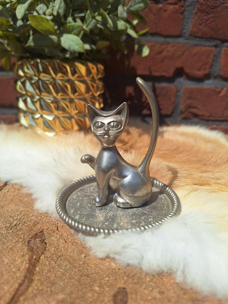 Vintage verzilverde ringen houder '' kat', Ophalen of Verzenden