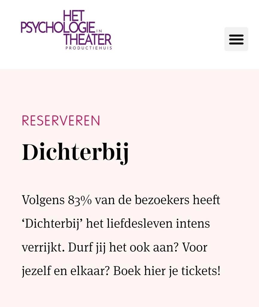 Psychologie in theater dichterbij Gezocht 2x 24/3 amstelveen, Twee personen, Overige soorten
