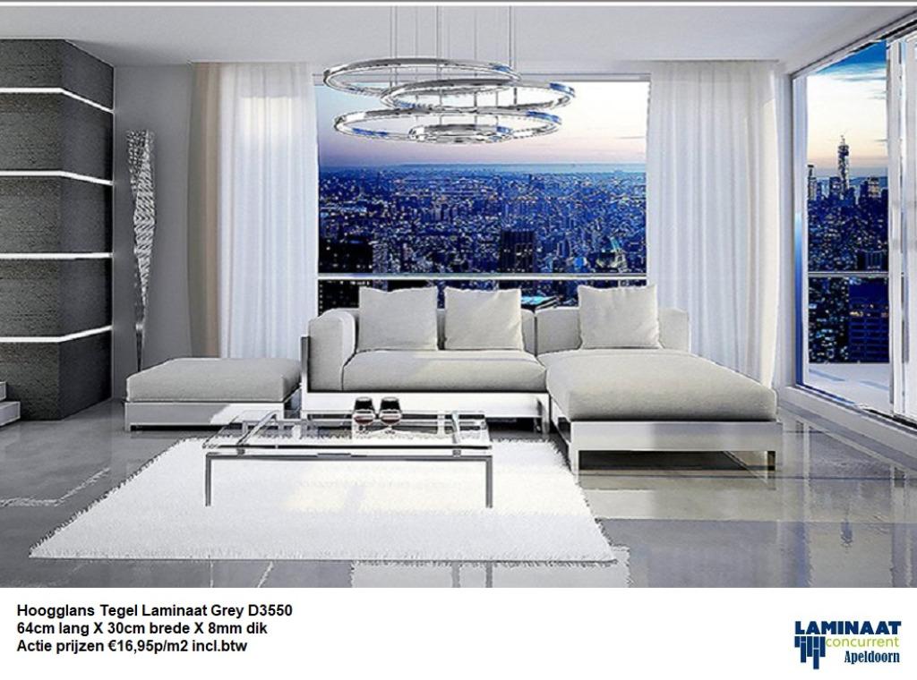 Goedkoop Hoogglans Tegel laminaat Light Grijs 8mm dik, 75 m² of meer, Nieuw, Ophalen of Verzenden, Grijs