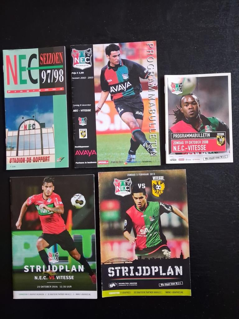 Vijf programmaboekjes NEC - Vitesse., Ophalen of Verzenden, Zo goed als nieuw, Overige binnenlandse clubs