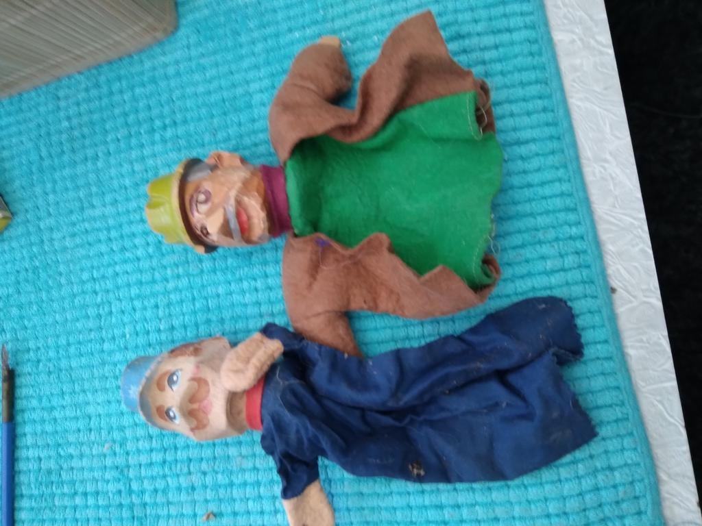 Vintage Poppenkastpoppen met Houten Hoofd - Set van 2, Antiek en Kunst, Ophalen of Verzenden