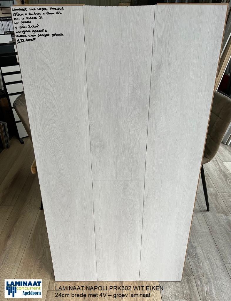 Laminaat Wit Napoli PRK302 24cm brede 8mm dik 4V €14,95m2, 75 m² of meer, Wit, Nieuw, Ophalen of Verzenden