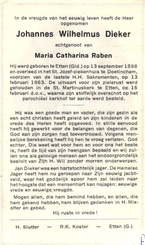 Dieker Johannes Wilhelmus 1898 Etten (Gld) 1963, Ophalen of Verzenden