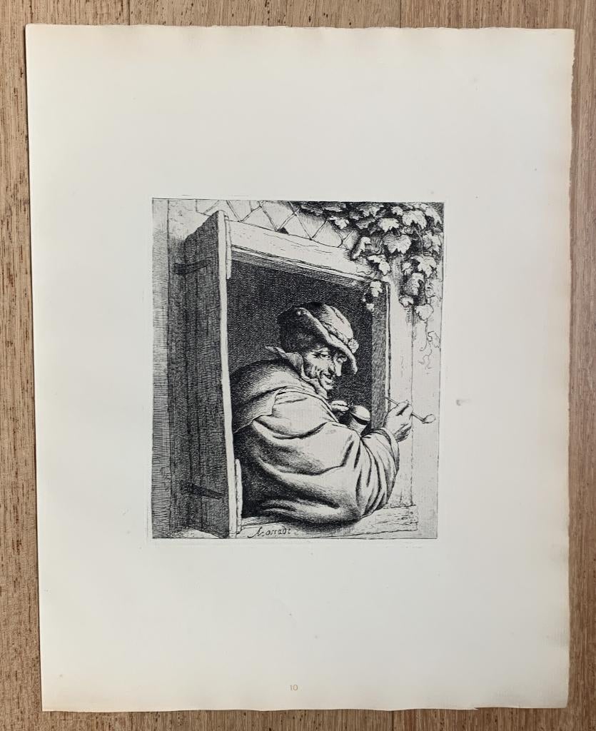 Ets Adriaan Van Ostade "Roker in het venster" 1923, Ophalen of Verzenden