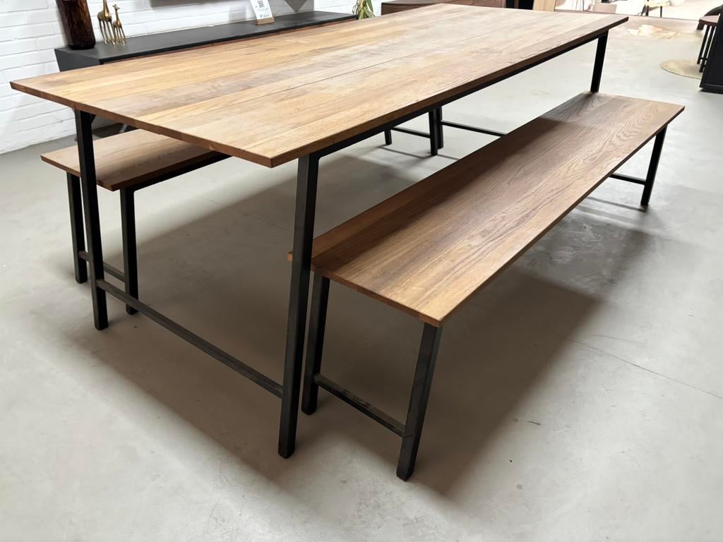 Eiken eettafel , tuintafel set , eiken tuinset, Ophalen, Zo goed als nieuw