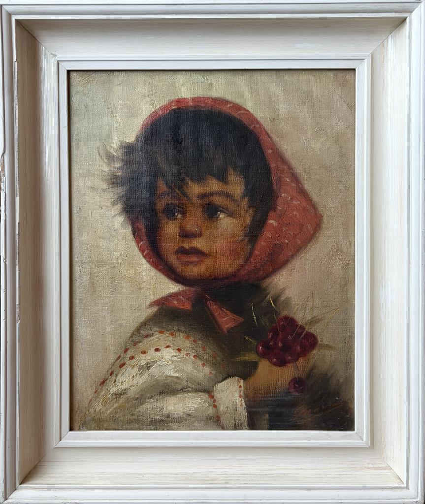 Portret van een zigeunerkind - olieverf op doek, 30,5x24 cm, Antiek en Kunst, Kunst | Schilderijen | Klassiek, Ophalen of Verzenden