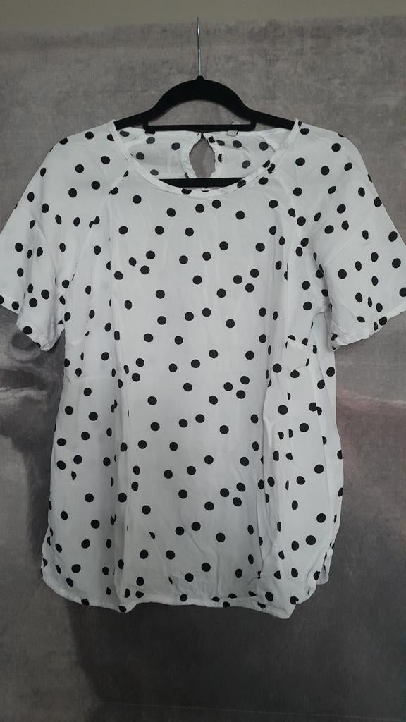Zwart-witte blouse met stippen - Maat M, Maat 38/40 (M), Wit, Ophalen of Verzenden, Zo goed als nieuw