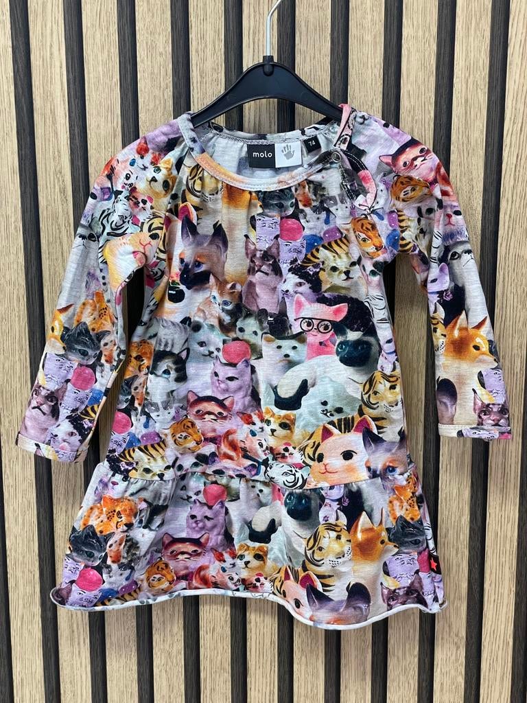 Schattig Molo jurkje met kattenprint - maat 74, Second-Round, Meisje, Ophalen of Verzenden, Zo goed als nieuw