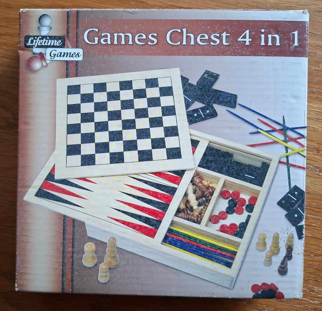 4-in-1 Klassieke Spellenbox, Hobby en Vrije tijd, Gezelschapsspellen | Bordspellen, Een of twee spelers, Ophalen of Verzenden