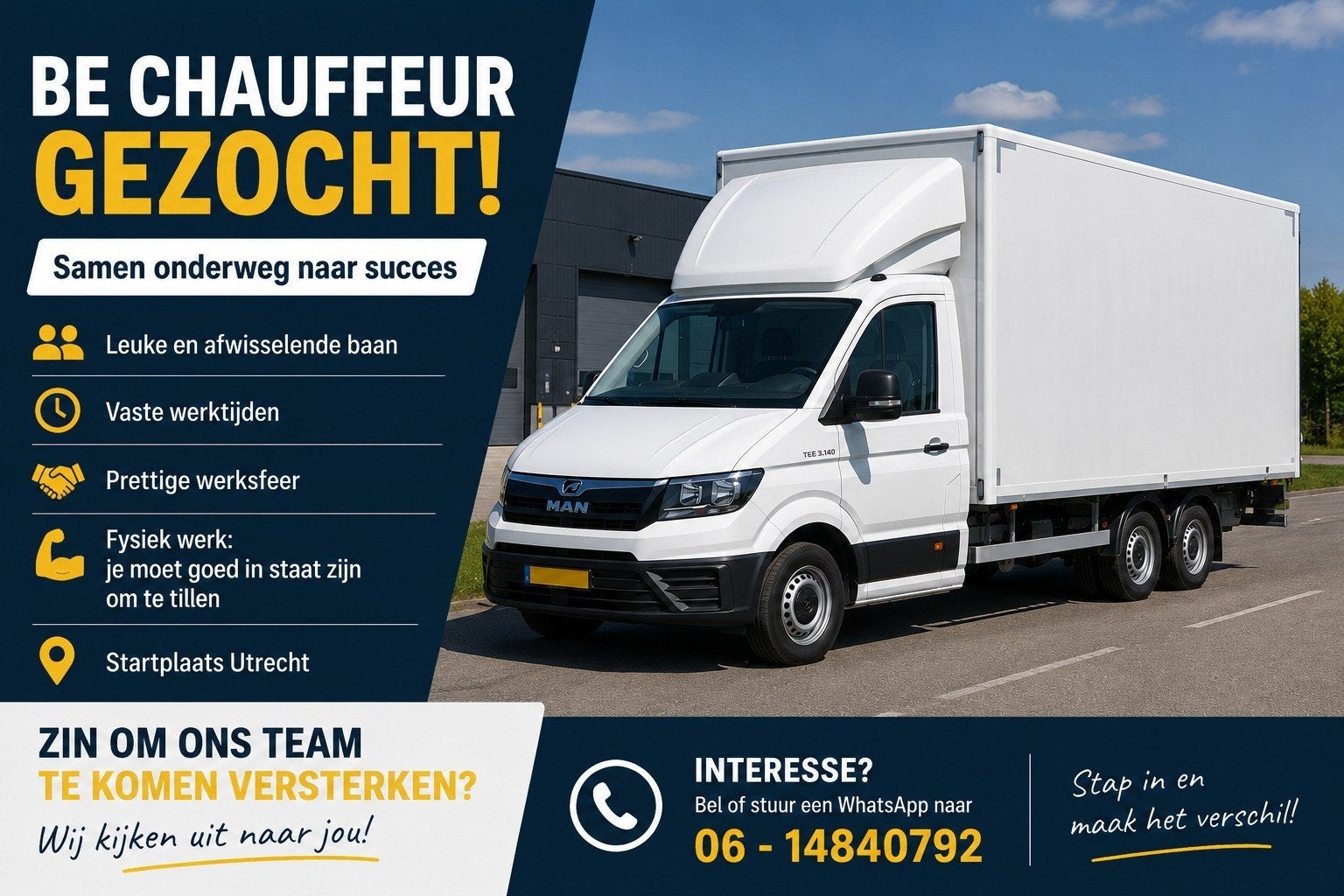BE-CHAUFFEUR GEZOCHT – REGIO UTRECHT, Vacatures, Vacatures | Chauffeurs, Overige niveaus, Starter, Overige vormen, 33 - 40 uur