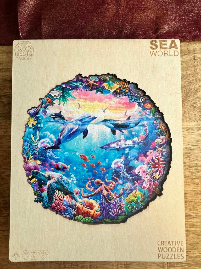 Schitterende houten puzzel sea World, zgan, Ophalen, Minder dan 500 stukjes, Zo goed als nieuw, Legpuzzel