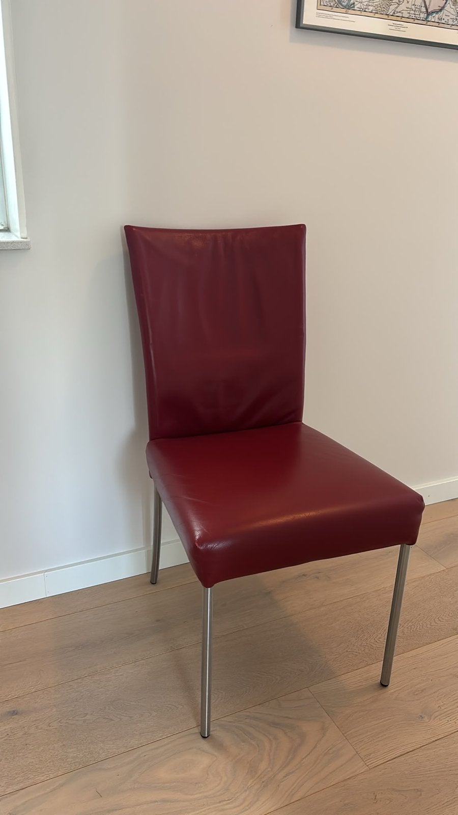6 Bert Plantagie eetkamer stoelen - Rood leer, Huis en Inrichting, Gebruikt, Leer, Ophalen of Verzenden, Vijf, Zes of meer stoelen