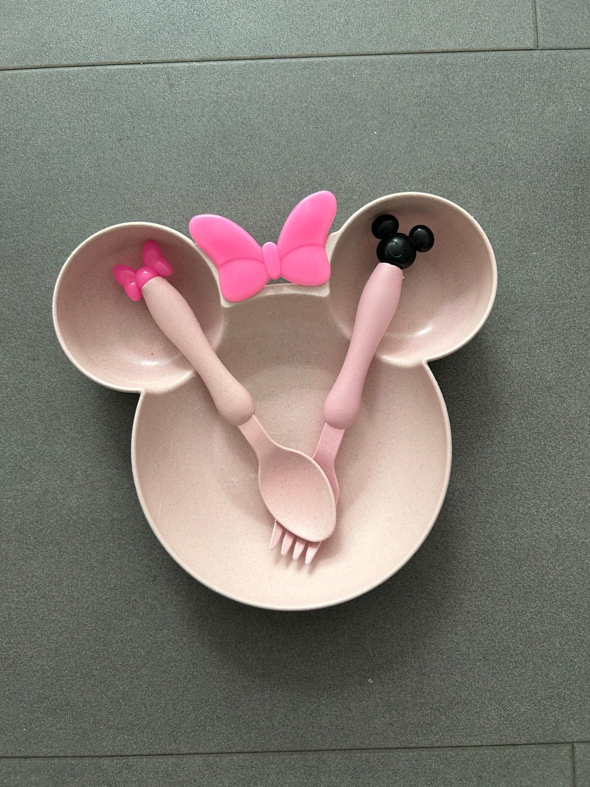 Mickey Mouse kinderbord met bestek, Ophalen, Kunststof, Gebruikt, Overige merken
