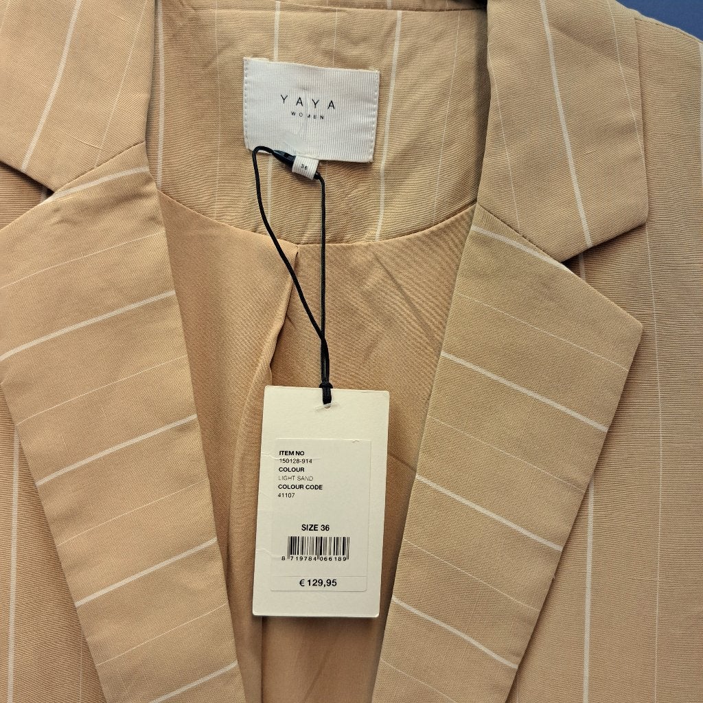 Yaya nieuwe blazer met kaartje beige gestreept mt 36 S 49437, ., Beige, Nieuw, Ophalen of Verzenden