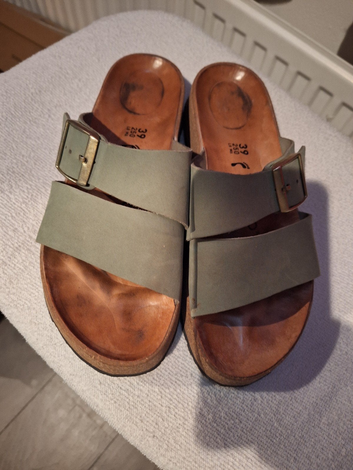 Birkenstock Papillion slippers, olijfgroen, z.g.a.n., Verzenden, Sandalen of Muiltjes, Zo goed als nieuw, Groen