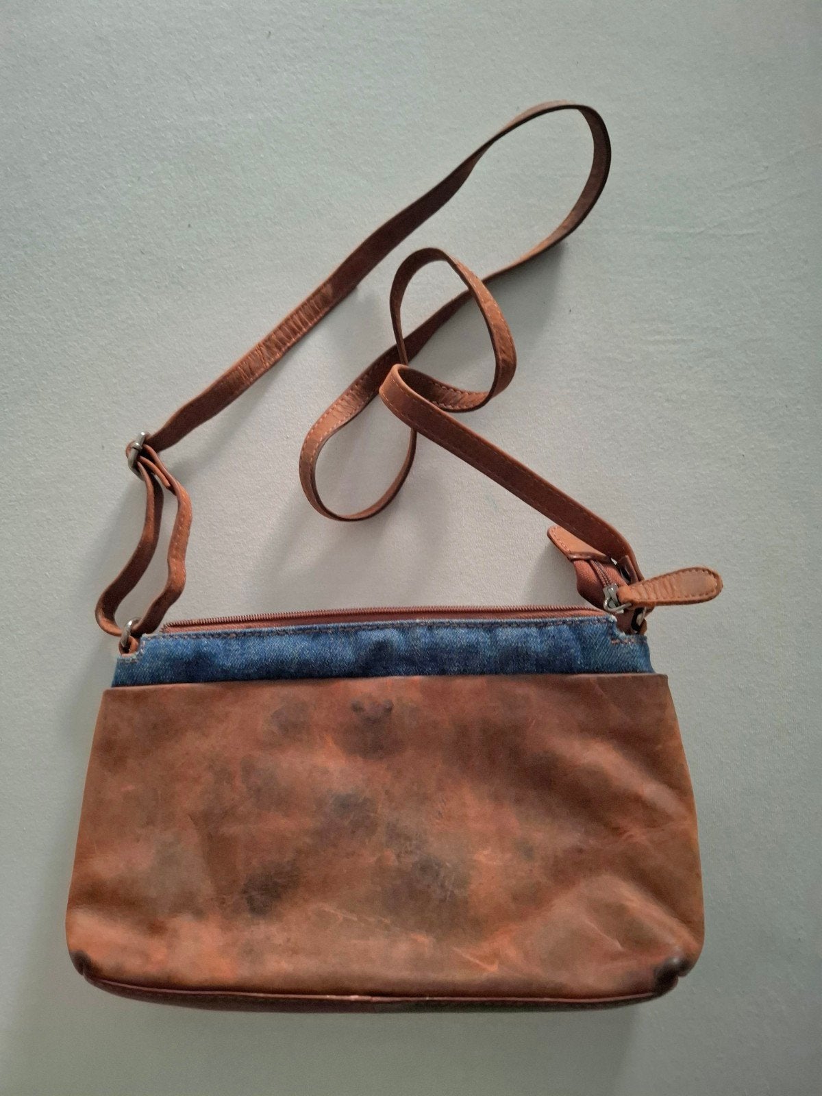 Leren tas met jeans detail, Ophalen of Verzenden
