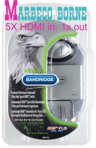 HDMI switch, schakelaar 5 in 1 uit incl. afstandsbed Op=Op, Bandridge, Nieuw, Info@marbeco.nl, Ophalen of Verzenden