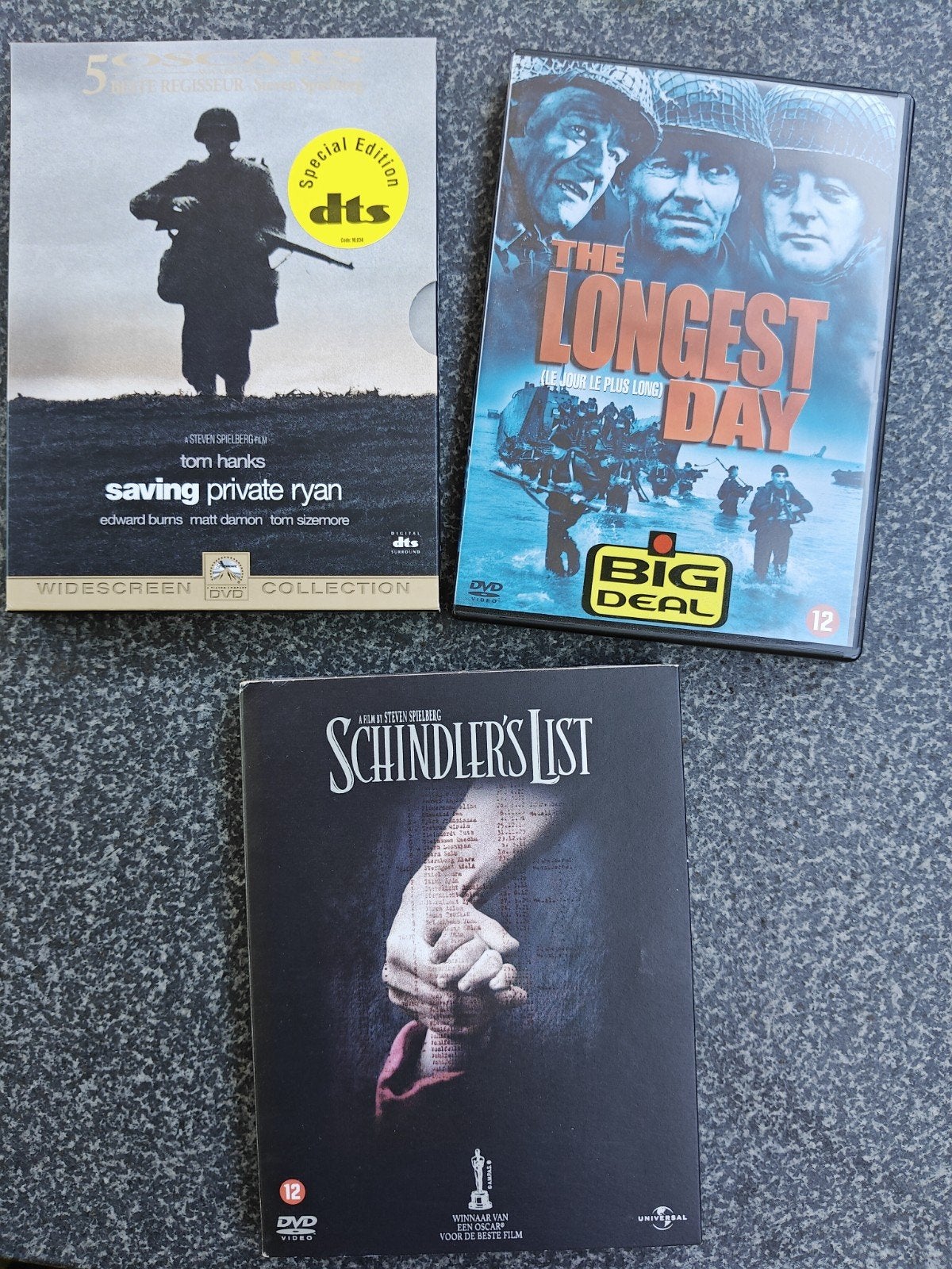 DVD: Saving Private Ryan, The Longest Day, Schindler', Cd's en Dvd's, Dvd's | Thrillers en Misdaad, Gebruikt, Vanaf 16 jaar, Ophalen of Verzenden