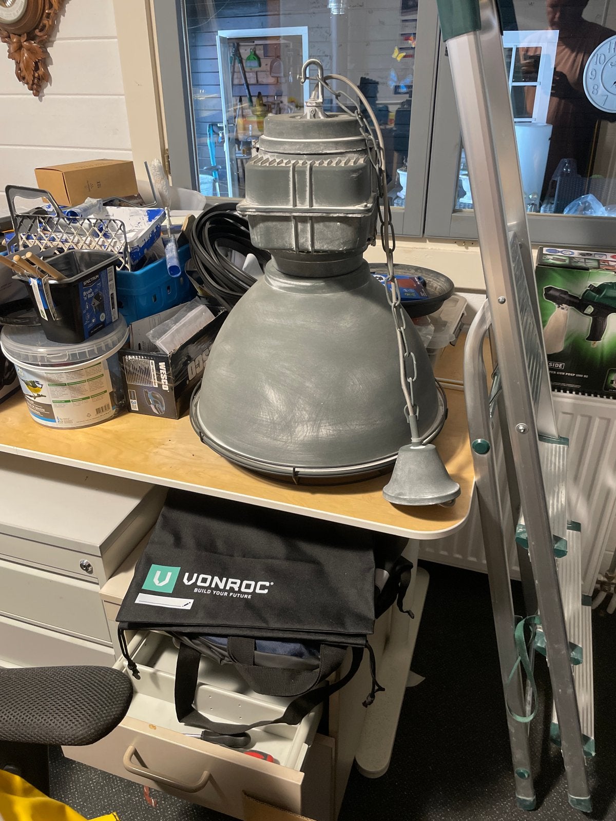 Industriële Hanglamp - Grote Vintage Fabriekslamp, Huis en Inrichting, Lampen | Hanglampen, Ophalen, Gebruikt, Metaal, Overige fittingen