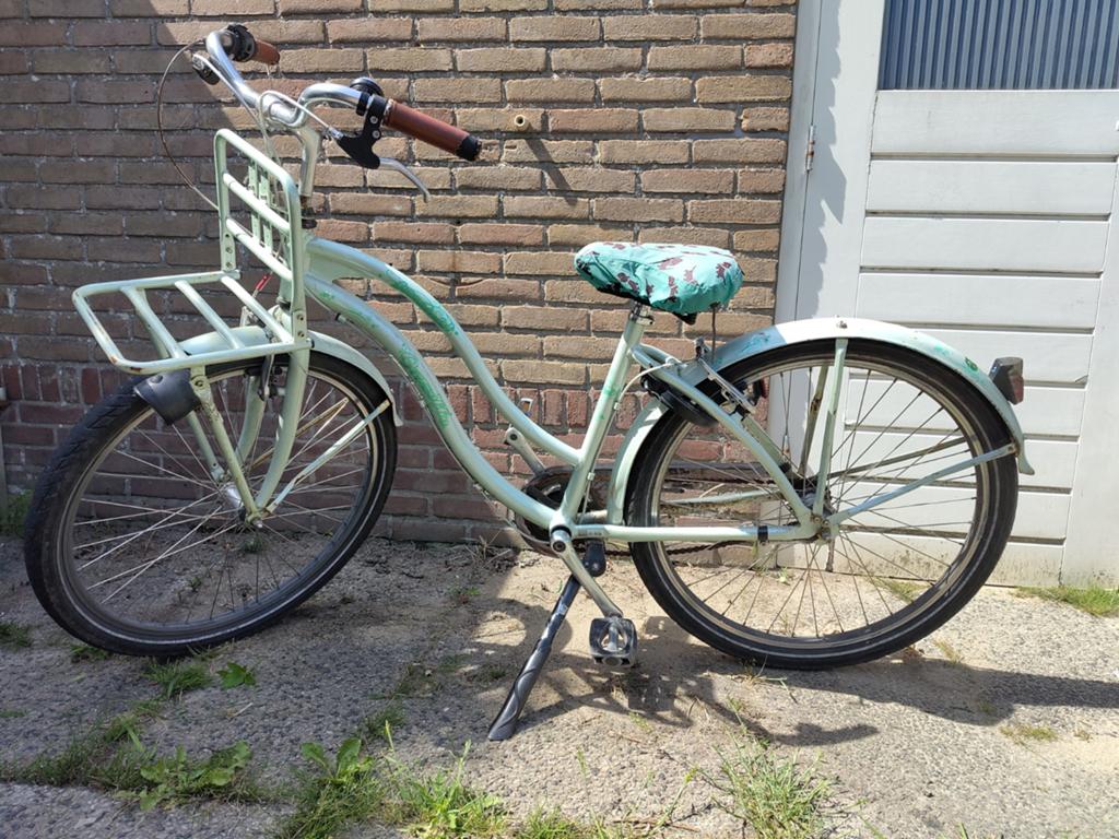 Mintgroene 26inch kinderfiets met voordrager, Ophalen, 20 inch of meer, Gebruikt, Velgrem