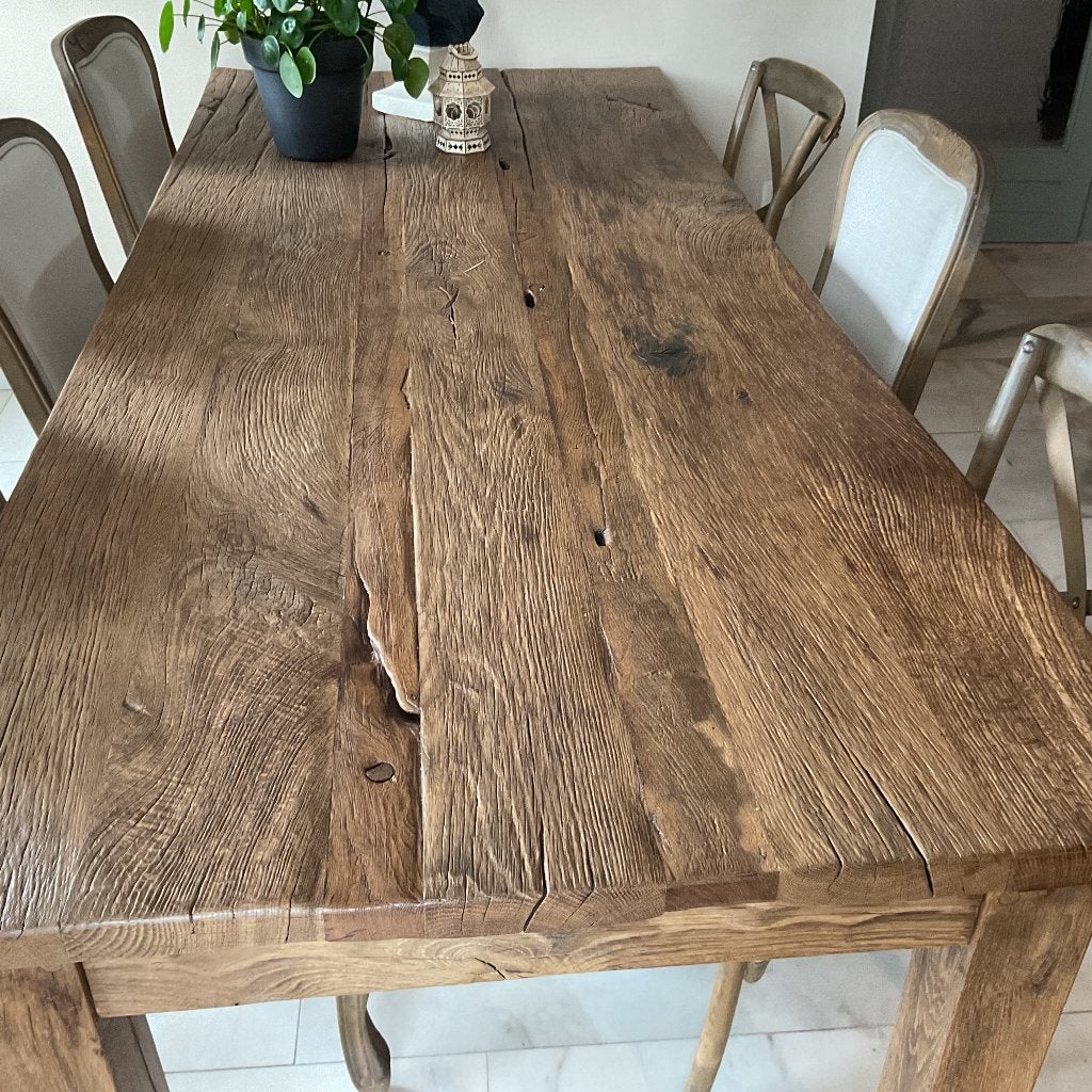 Oude rustieke eiken tafel, Huis en Inrichting, Tafels | Eettafels, Ophalen, Gebruikt, Eikenhout, 200 cm of meer