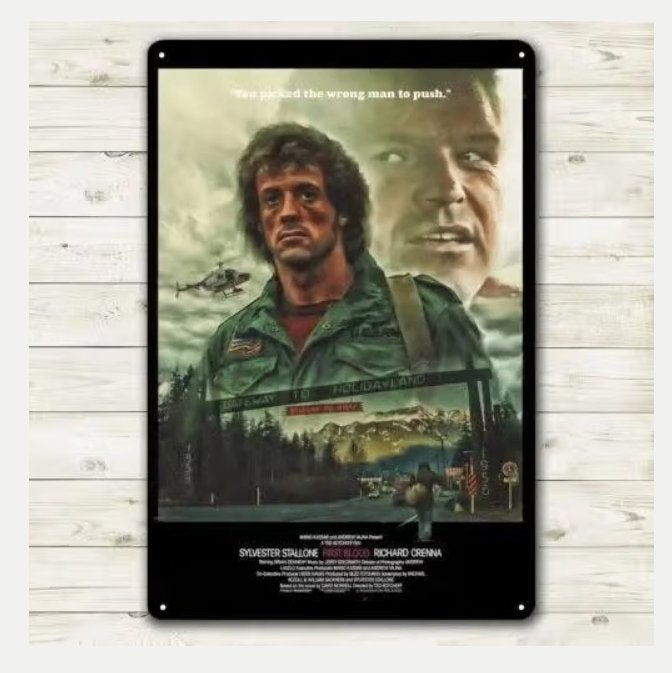 Vintage metalen bordje Rambo First Blood (30x20cm), Ophalen of Verzenden, Nieuw, Reclamebord