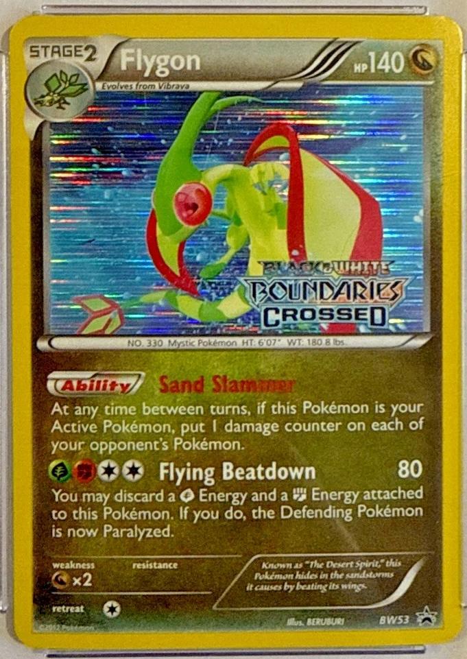 Pokemon boundaris crossed prerelease promo holo flygon bw53, Ophalen of Verzenden, Zo goed als nieuw, Losse kaart, Foil