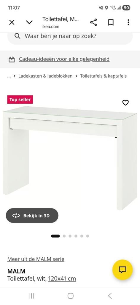 Malm toilettafel / kaptafel, Huis en Inrichting, Tafels | Kaptafels, Ophalen, Zo goed als nieuw, 100 tot 150 cm, Minder dan 100 cm