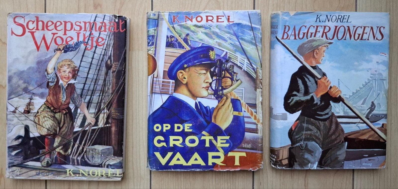 K. Norel,Scheepsmaat Woeltje, Baggerjongens, Op de grote Va, Boeken, Ophalen of Verzenden, Gelezen, K. Norel, Fictie