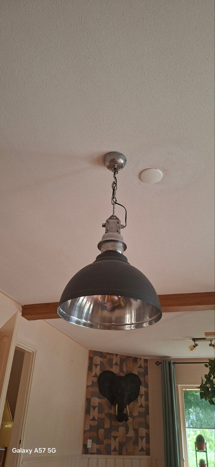 Industriële hanglamp, grijs/zwart metaal, Ophalen, Minder dan 50 cm, Gebruikt, Minder dan 25 cm