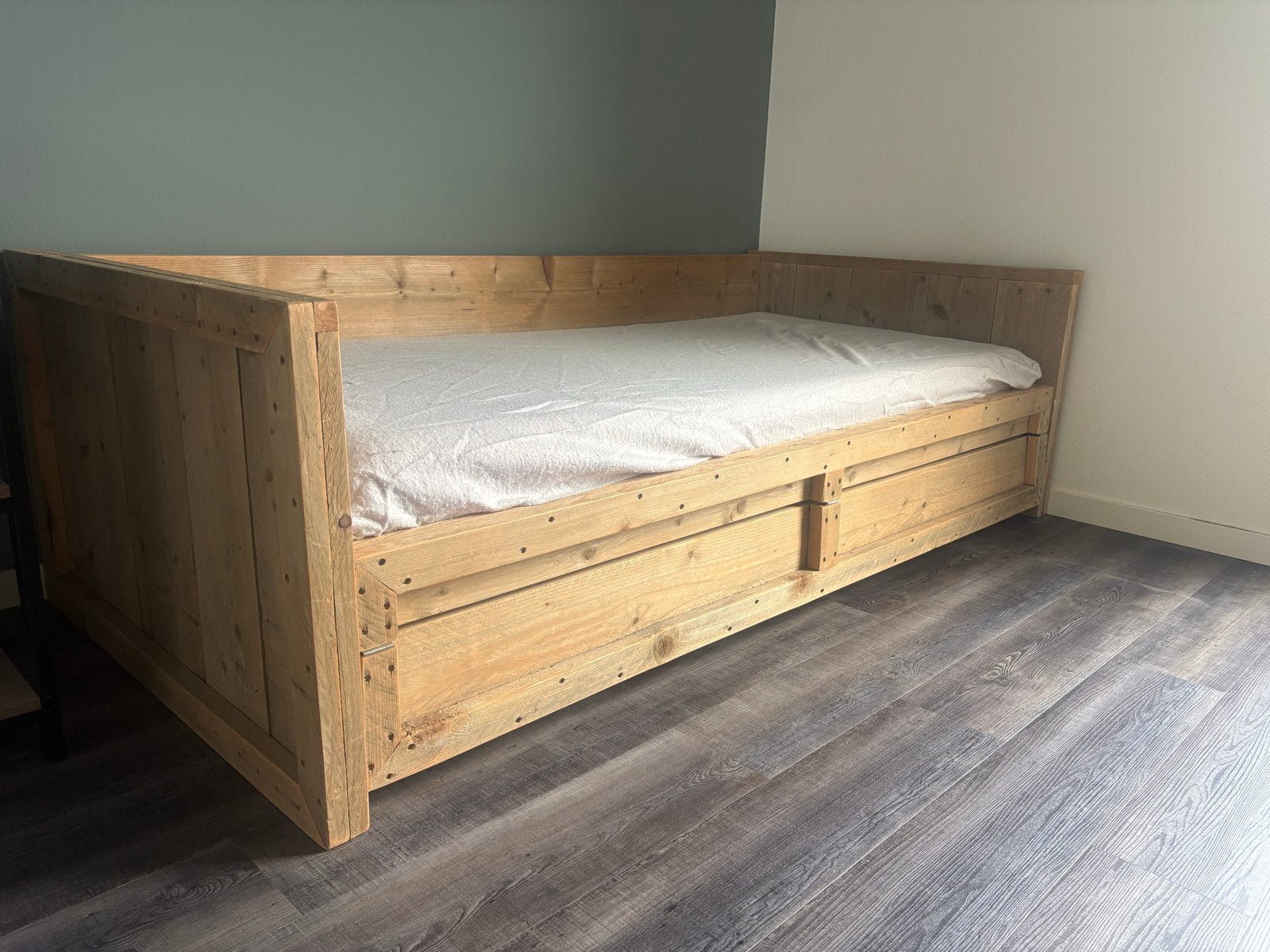 Steigerhout kajuitbed met onderschuifbed - 200x90 cm, Huis en Inrichting, Ophalen, 90 cm, Eenpersoons, Bruin