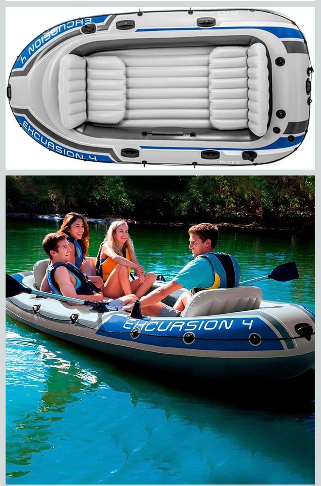 Intex Excursion 4 Set rubberboot, 3-delig, grijs/blauw, Ophalen, Zo goed als nieuw, Drie personen of meer, Opblaasbaar
