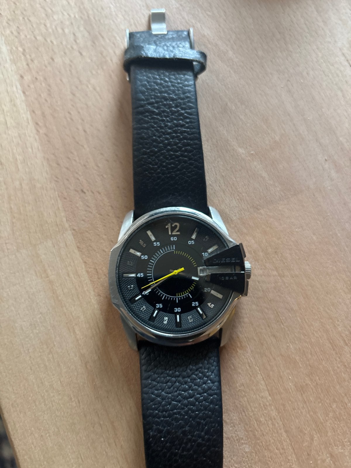 Diesel horloge met zwart leren bandje, Sieraden, Tassen en Uiterlijk, Horloges | Heren, Overige merken, Staal, Polshorloge, Ophalen of Verzenden